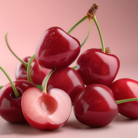 Cherry fruit, isolated on a pastelの写真素材