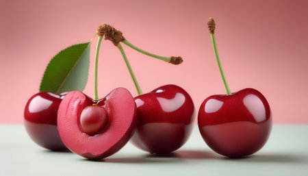 Cherry fruit, isolated on a pastelの写真素材