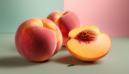 Peach fruit, isolated on a pastelの写真素材