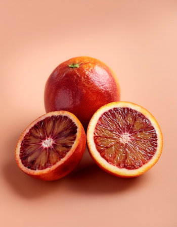 red blood orange fruit, isolated on a pastelの写真素材