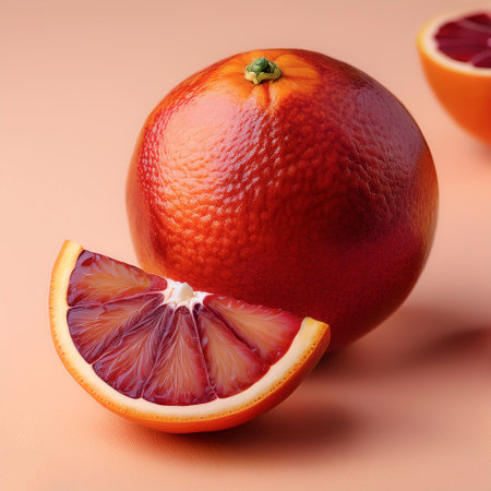 red blood orange fruit, isolated on a pastelの写真素材