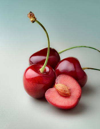 Cherry fruit, isolated on a pastelの写真素材