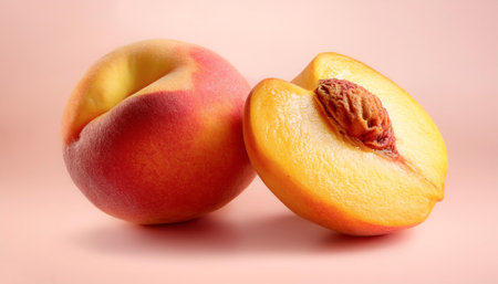 Peach fruit, isolated on a pastelの写真素材