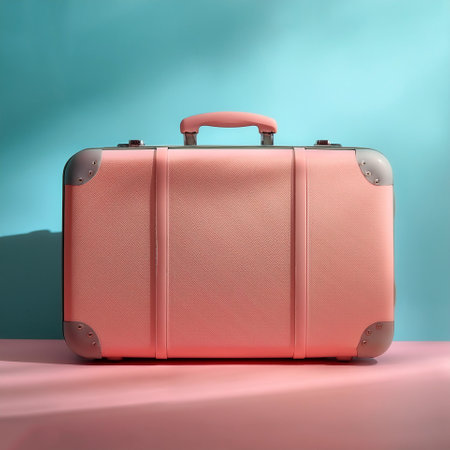 Classic suitcase, isolated on a soft blue and Pink Pastelの写真素材