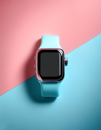 Fitness Tracker, isolated on a soft blue and Pink Pastelの写真素材