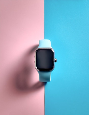 Fitness Tracker, isolated on a soft blue and Pink Pastelの写真素材