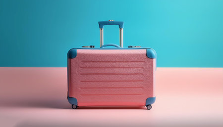 Classic suitcase, isolated on a soft blue and Pink Pastelの写真素材