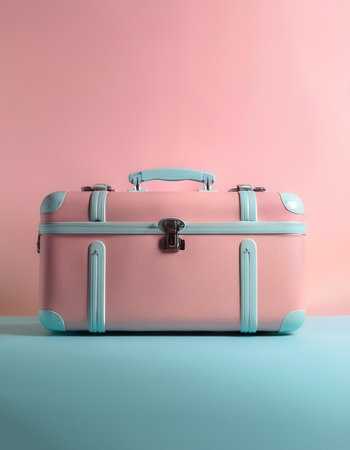 Classic suitcase, isolated on a soft blue and Pink Pastel
