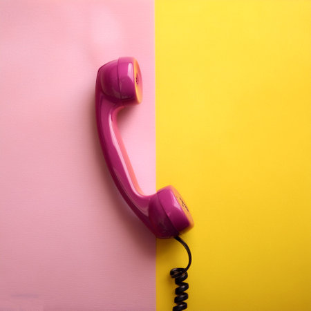 Telephone handset, isolated on a Yellow and Pink Pastel Background