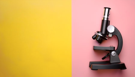 microscope, isolated on a Yellow and Pink Pastelの写真素材
