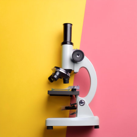 microscope, isolated on a Yellow and Pink Pastelの写真素材