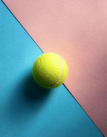 Tennis ball, isolated on a soft blue and Pink Pastelの写真素材
