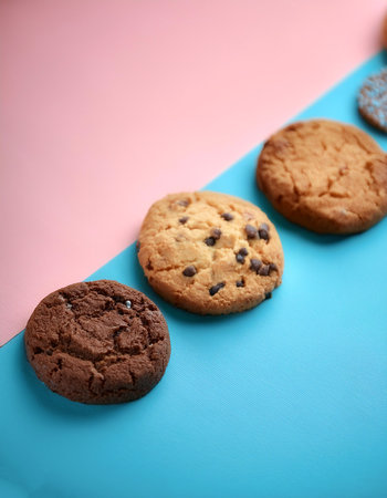 Set of different cookies, isolated on a soft blue and Pink Pastelの写真素材