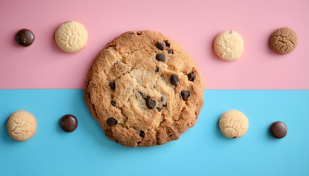 Set of different cookies, isolated on a soft blue and Pink Pastelの写真素材