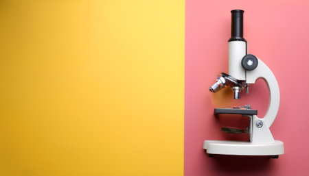 microscope, isolated on a Yellow and Pink Pastelの写真素材