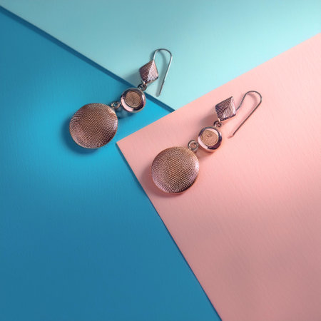 Simple earrings, isolated on a soft blue and Pink Pastelの写真素材
