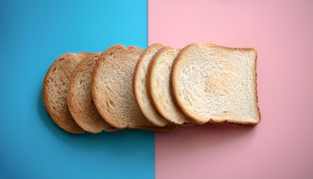 bread slices, isolated on a soft blue and Pink Pastelの写真素材
