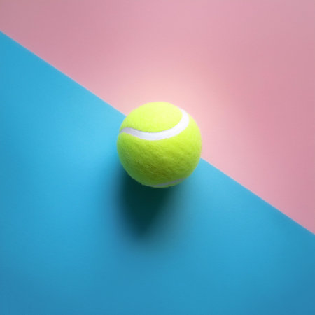 Tennis ball, isolated on a soft blue and Pink Pastelの写真素材