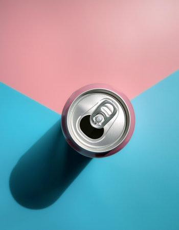 cold drink cans, isolated on a soft blue and Pink Pastelの写真素材