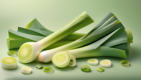 Leek vegetables, isolated on a pastelの写真素材