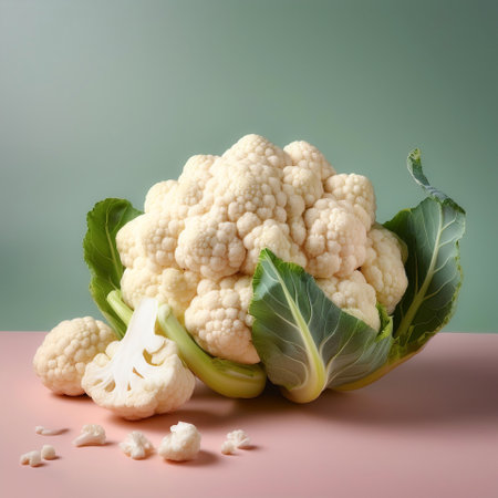 Cauliflower vegetables, isolated on a pastelの写真素材