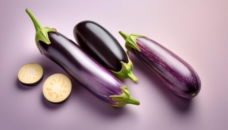 Eggplant vegetables, isolated on a pastelの写真素材