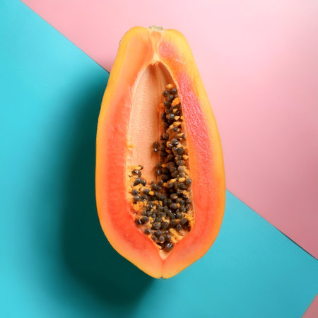 papaya fruit isolated on a soft blue and Pink Pastelの写真素材