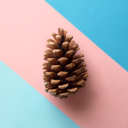 pine cone, isolated on a soft blue and Pink Pastelの写真素材