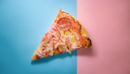 pizza slice, isolated on a soft blue and Pink Pastelの写真素材