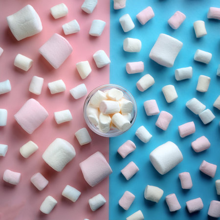 marshmallows, isolated on a soft blue and Pink Pastelの写真素材