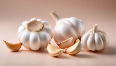 White Garlic vegetables, isolated on a pastelの写真素材