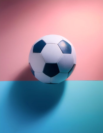 modern soccer ball, isolated on a soft blue and Pink Pastelの写真素材