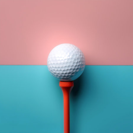 golf ball on tee, isolated on a soft blue and Pink Pastelの写真素材