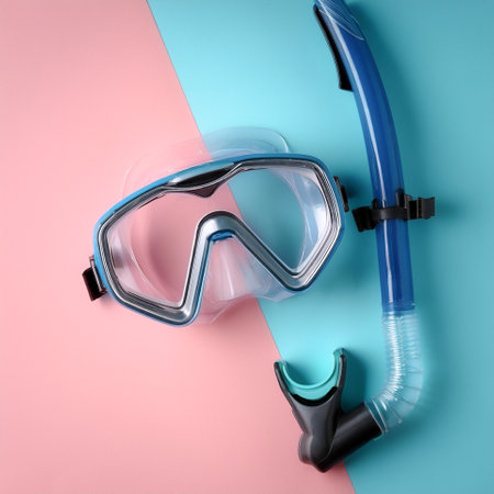 snorkel gear, isolated on a soft blue and Pink Pastelの写真素材