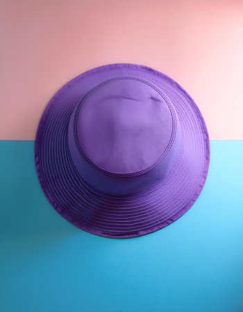 purple bucket hat, isolated on a soft blue and Pink Pastelの写真素材