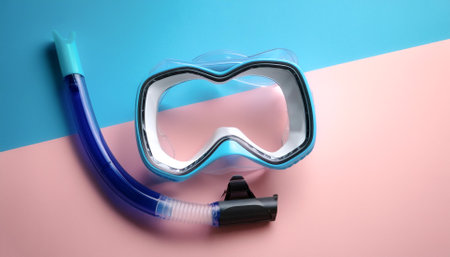 snorkel gear, isolated on a soft blue and Pink Pastelの写真素材
