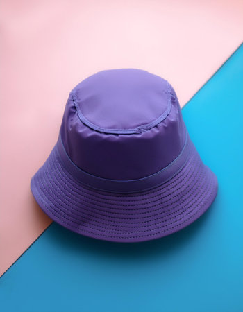 purple bucket hat, isolated on a soft blue and Pink Pastelの写真素材