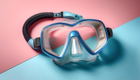 snorkel gear, isolated on a soft blue and Pink Pastelの写真素材