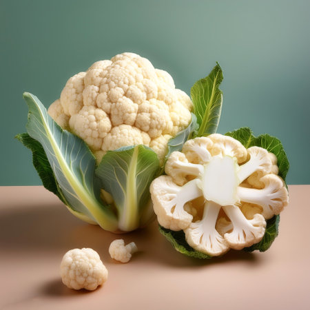 Cauliflower vegetables, isolated on a pastelの写真素材