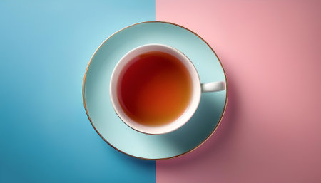 cup of tea, isolated on a soft blue and Pink Pastelの写真素材
