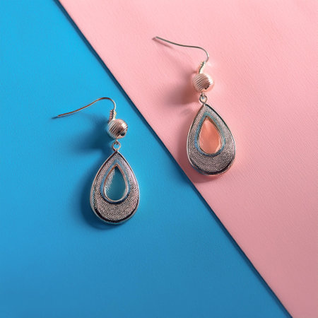 Simple earrings, isolated on a soft blue and Pink Pastelの写真素材