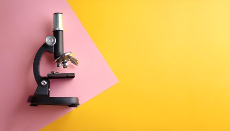 microscope, isolated on a Yellow and Pink Pastelの写真素材