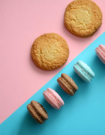 Set of different cookies, isolated on a soft blue and Pink Pastelの写真素材