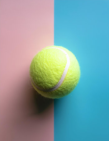 Tennis ball, isolated on a soft blue and Pink Pastelの写真素材
