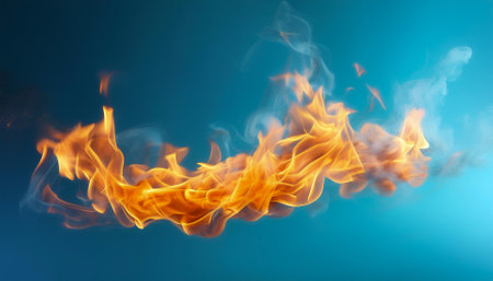 Fire flames floating or flying isolated on light blue backgroundの写真素材