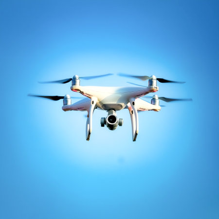 Drones floating or flying isolated on light blue background