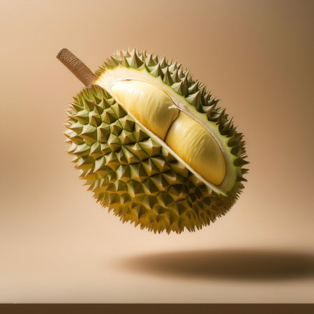 durian floating or flying isolated on biege background