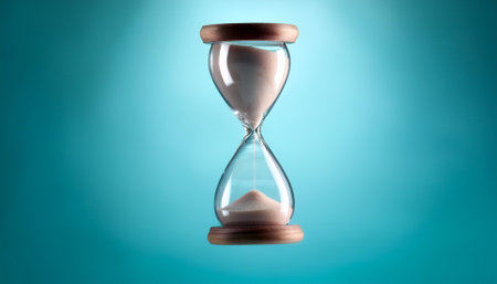 Hourglass sandglass floating or flying isolated on light blue background