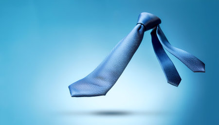 Tie floating or flying isolated on light blue backgroundの写真素材