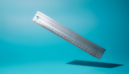 Ruler clips floating or flying isolated on light blue backgroundの写真素材